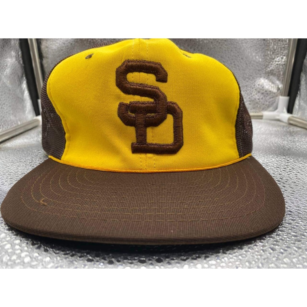 Vintage San Diego Padres Men Regular Brown Yellow Mesh Snapback Hat Young An MLB